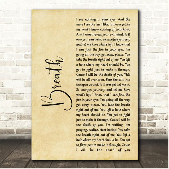 Breaking Benjamin Breath Rustic Script Song Lyric Print