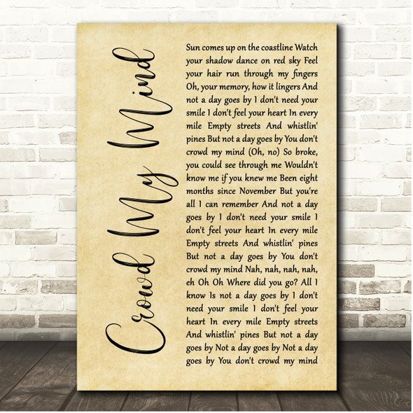 Brett Eldredge Crowd My Mind Rustic Script Song Lyric Print