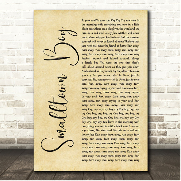 Bronski Beat Smalltown Boy Rustic Script Song Lyric Print