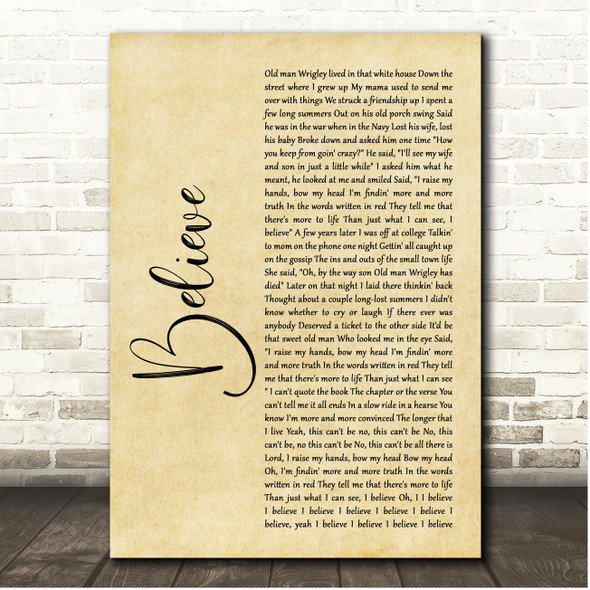 Brooks & Dunn Believe Rustic Script Song Lyric Print