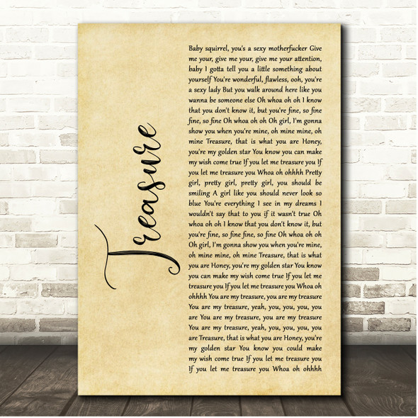 Bruno Mars Treasure Rustic Script Song Lyric Print