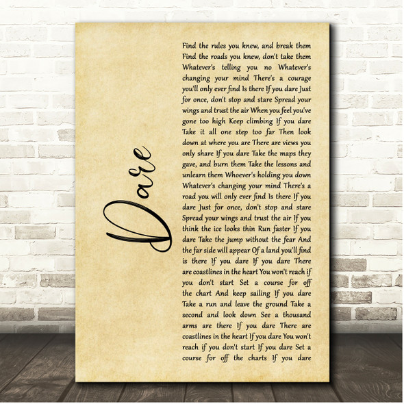 Calendar Girls The Musical Dare Rustic Script Song Lyric Print