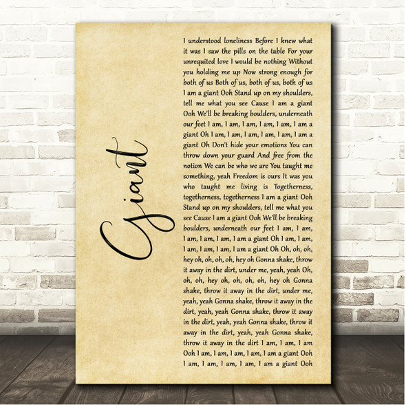 Calvin Harris & Rag'n'Bone Man Giant Rustic Script Song Lyric Print