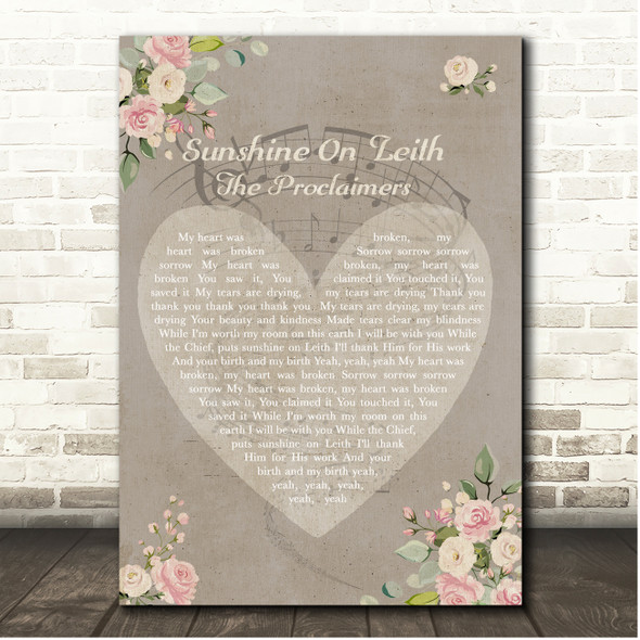 The Proclaimers Sunshine On Leith Shabby Chic Floral Heart Grey Song Lyric Print