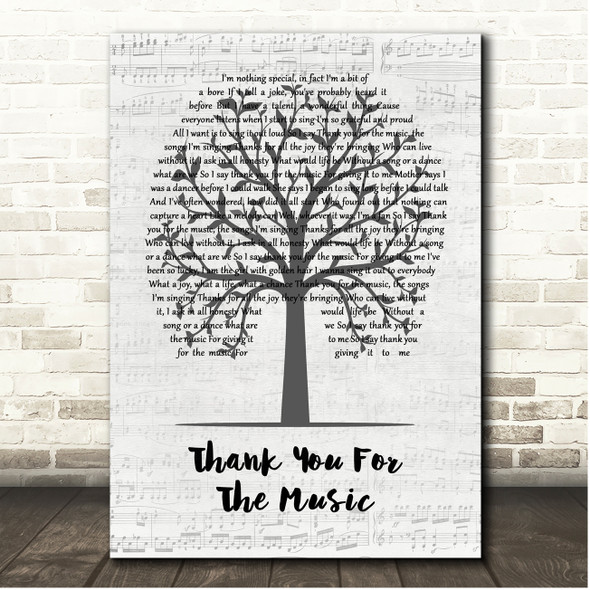ABBA Thank You For The Music Music Script Tree Song Lyric Print