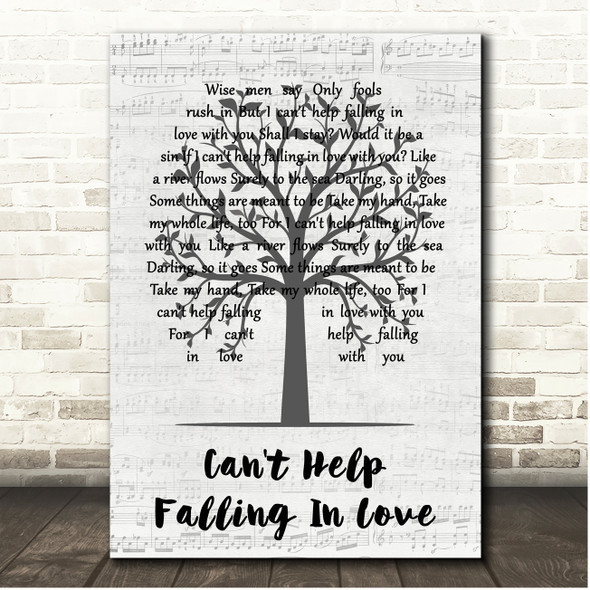 Elvis Presley Can't Help Falling In Love Music Script Tree Song Lyric Print