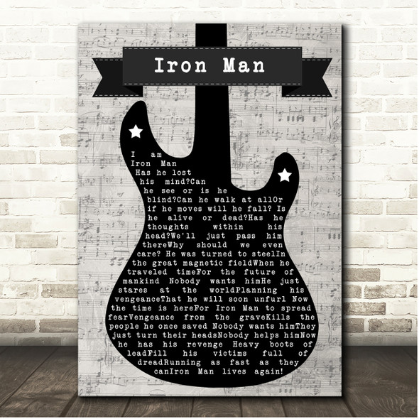 Black Sabbath Iron Man Electric Guitar Music Script Song Lyric Print