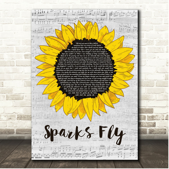 Taylor Swift Sparks Fly Script Sunflower Song Lyric Print