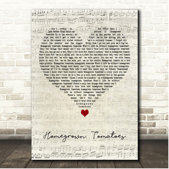 John Denver Homegrown Tomatoes Script Heart Song Lyric Print