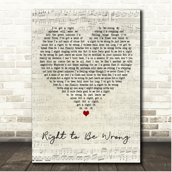 Joss Stone Right to Be Wrong Script Heart Song Lyric Print