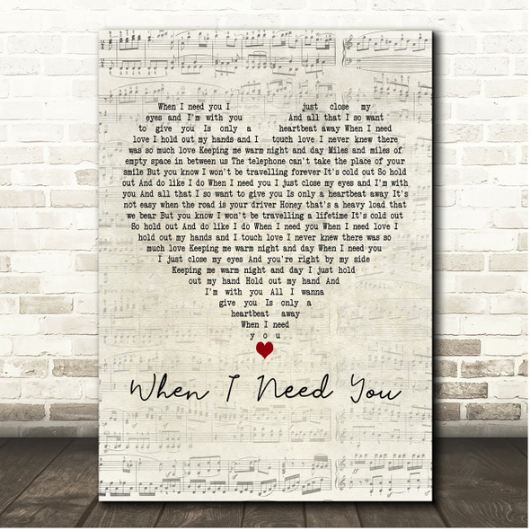 Julio Iglesias When I Need You Script Heart Song Lyric Print