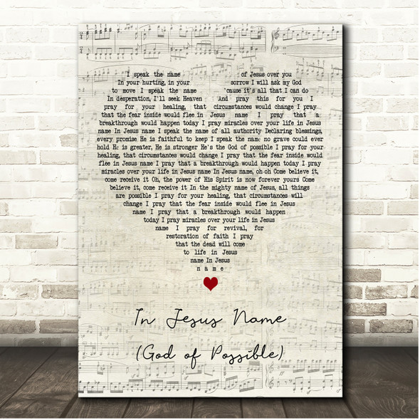 Katy Nichole In Jesus Name (God of Possible) Script Heart Song Lyric Print