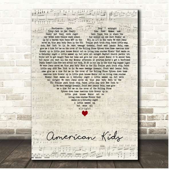 Kenny Chesney American Kids Script Heart Song Lyric Print