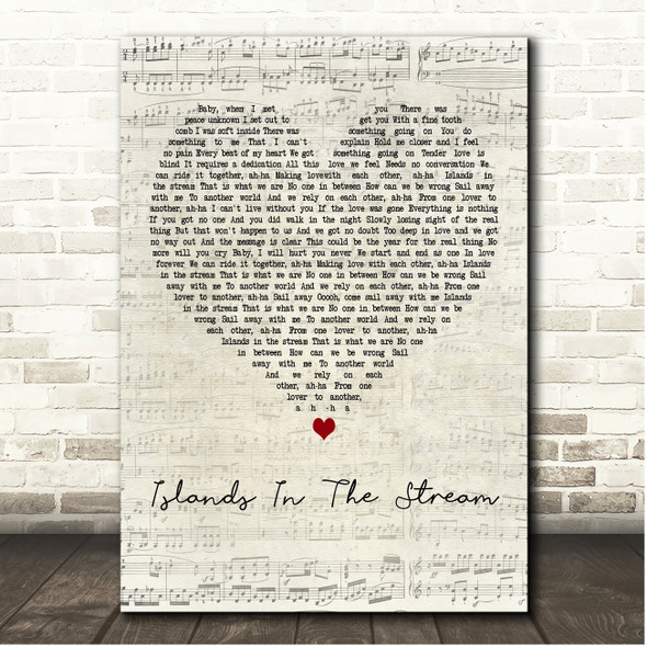 Kenny Rogers & Dolly Parton Islands In The Stream Script Heart Song Lyric Print