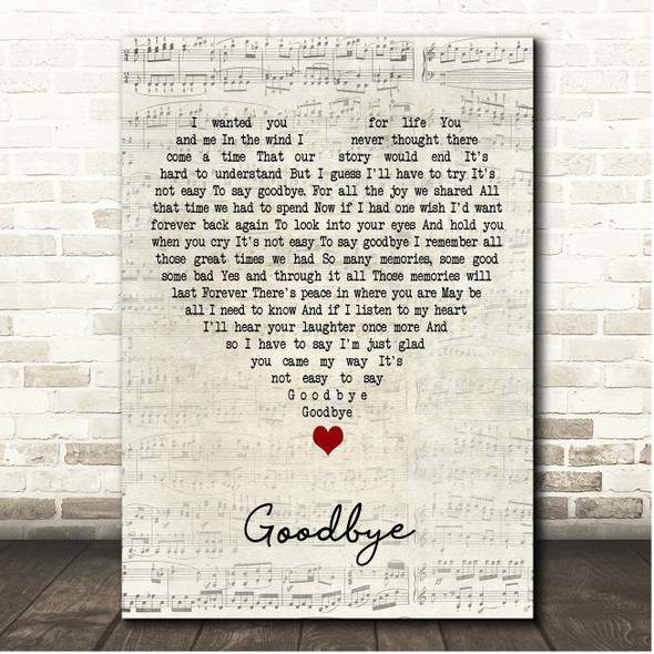 Kenny Rogers Goodbye Script Heart Song Lyric Print
