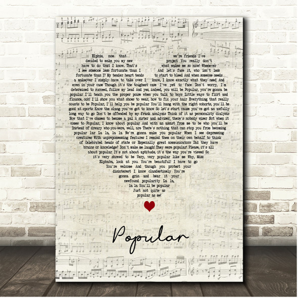 Kristin Chenoweth Popular Script Heart Song Lyric Print