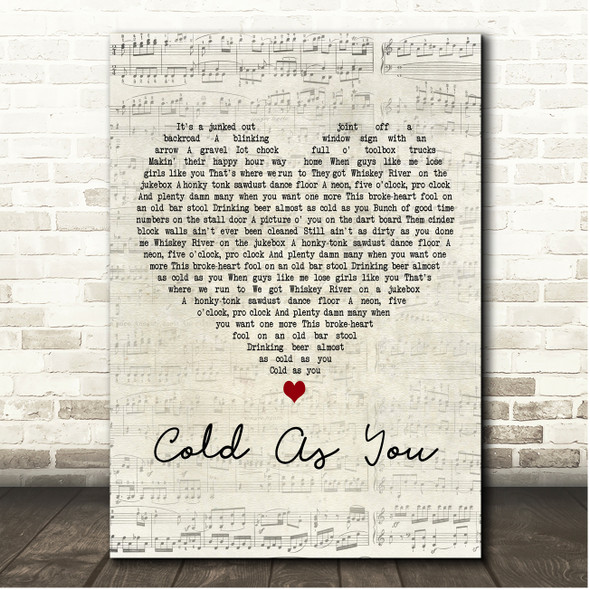 Luke Combs Cold As You Script Heart Song Lyric Print
