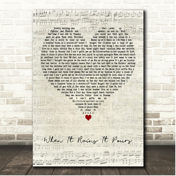 Luke Combs When It Rains It Pours Script Heart Song Lyric Print