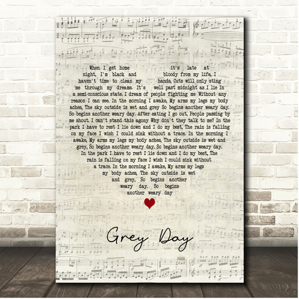 Madness Grey Day Script Heart Song Lyric Print