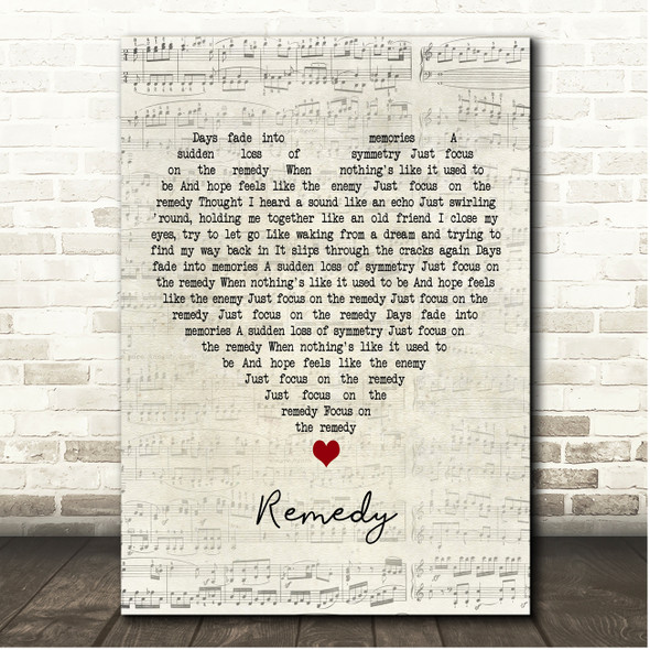 Augustana Remedy Script Heart Song Lyric Print