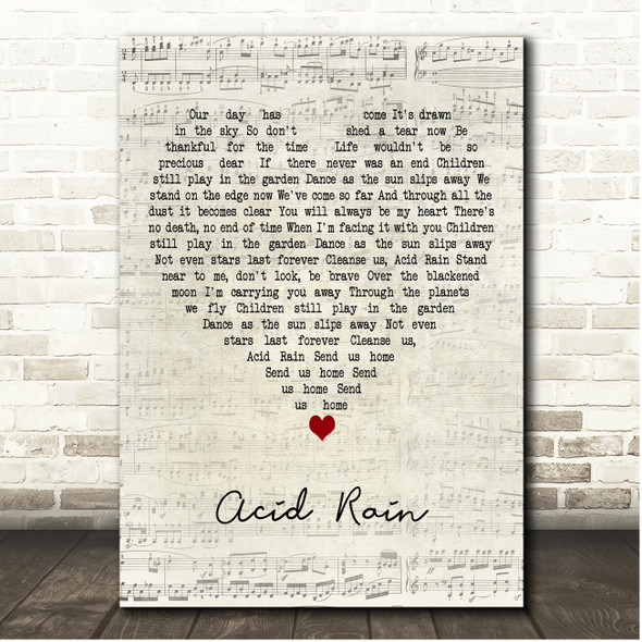 Avenged Sevenfold Acid Rain Script Heart Song Lyric Print