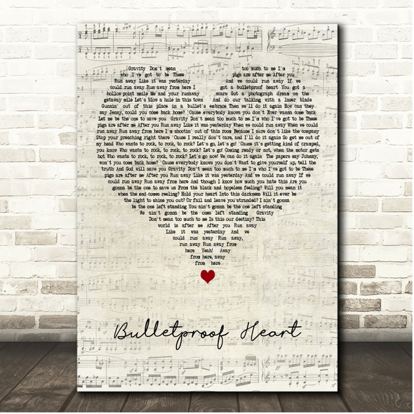 My Chemical Romance Bulletproof Heart Script Heart Song Lyric Print