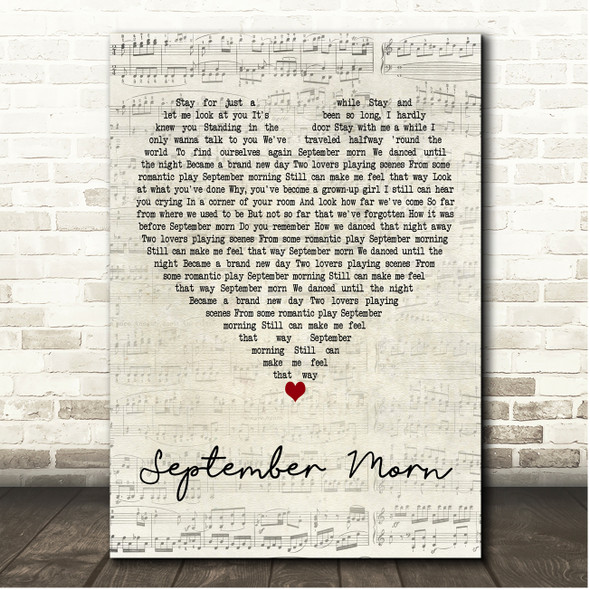 Neil Diamond September Morn Script Heart Song Lyric Print