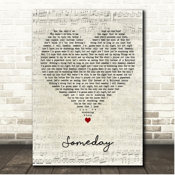 Nickelback Someday Script Heart Song Lyric Print