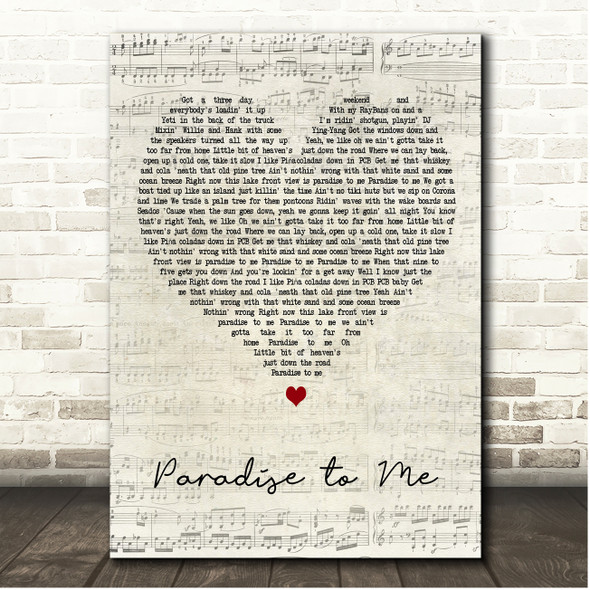 Niko Moon Paradise to Me Script Heart Song Lyric Print