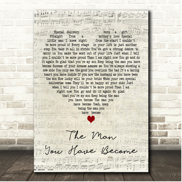 No Limitz The Man You Have Become Script Heart Song Lyric Print
