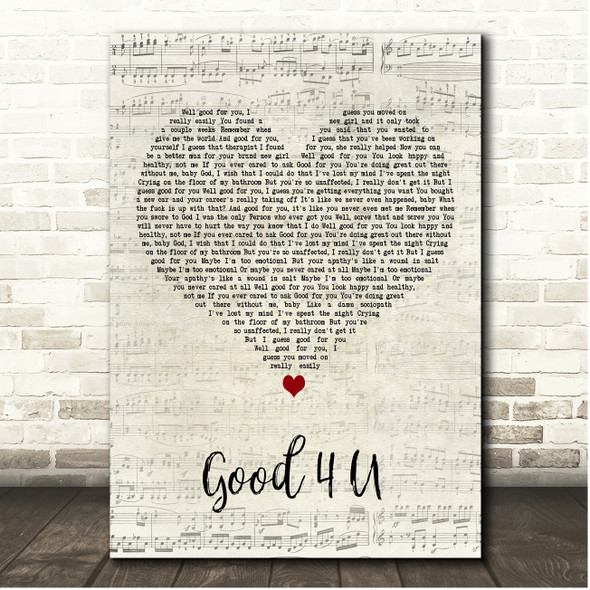 Olivia Rodrigo Good 4 U Script Heart Song Lyric Print