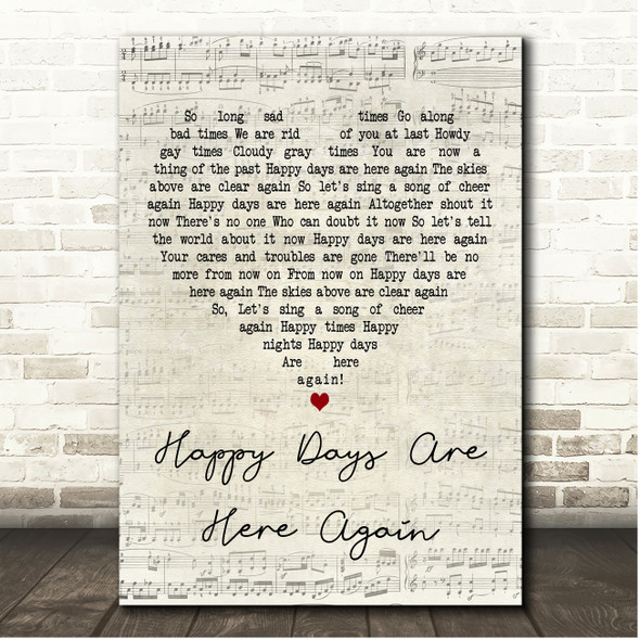 Barbra Streisand Happy Days Are Here Again Script Heart Song Lyric Print