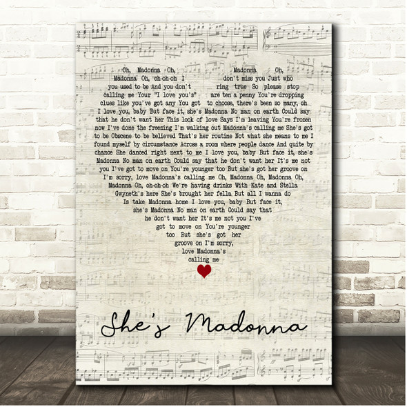 Robbie Williams Shes Madonna Script Heart Song Lyric Print