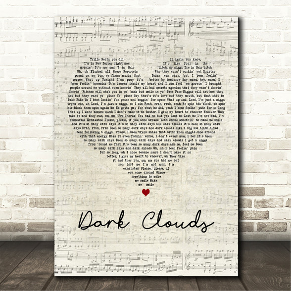 Rod Wave Dark Clouds Script Heart Song Lyric Print