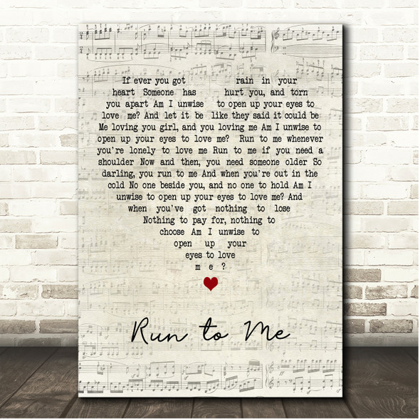 Bee Gees Run to Me Script Heart Song Lyric Print