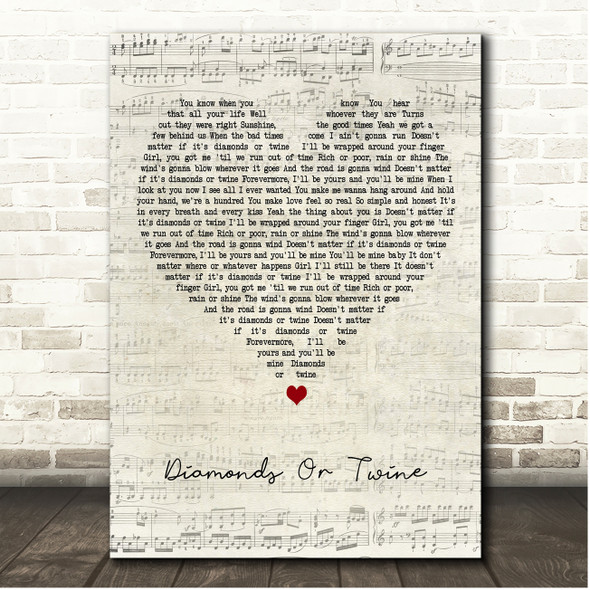 Ryan Hurd Diamonds Or Twine Script Heart Song Lyric Print