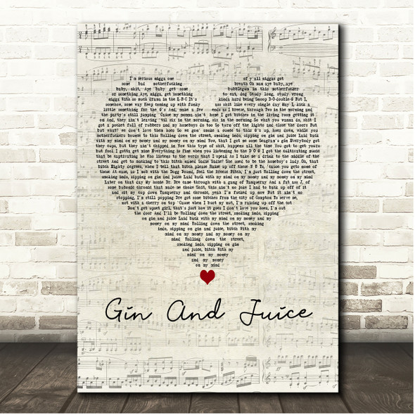 Snoop Dogg Gin And Juice Script Heart Song Lyric Print
