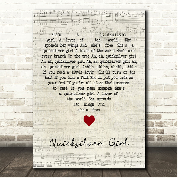 Steve Miller Band Quicksilver Girl Script Heart Song Lyric Print