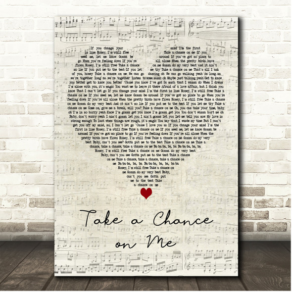 ABBA Take a Chance on Me Script Heart Song Lyric Print