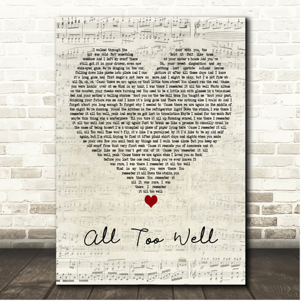 Taylor Swift All Too Well Script Heart Song Lyric Print