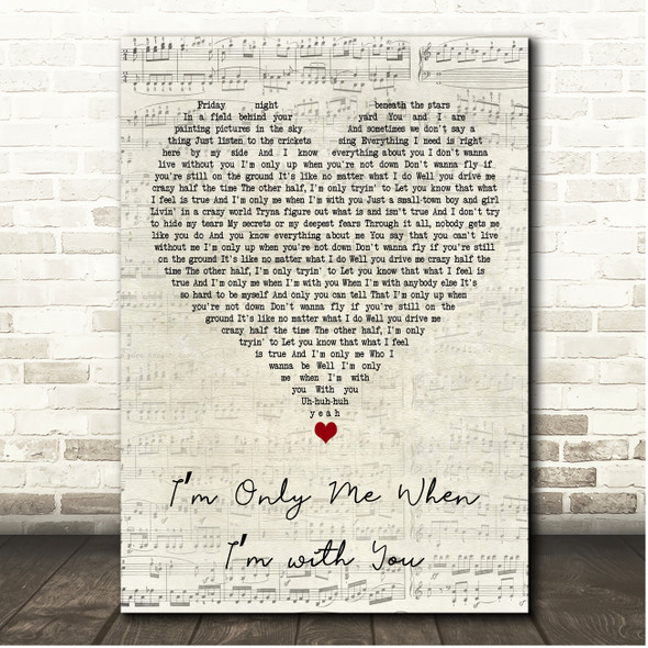 Taylor Swift Im Only Me When Im with You Script Heart Song Lyric Print