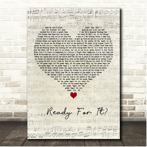 Taylor Swift Ready For It Script Heart Song Lyric Print
