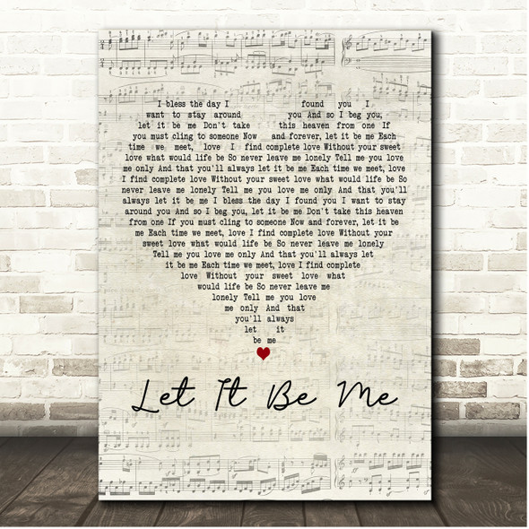 The Everly Brothers Let It Be Me Script Heart Song Lyric Print