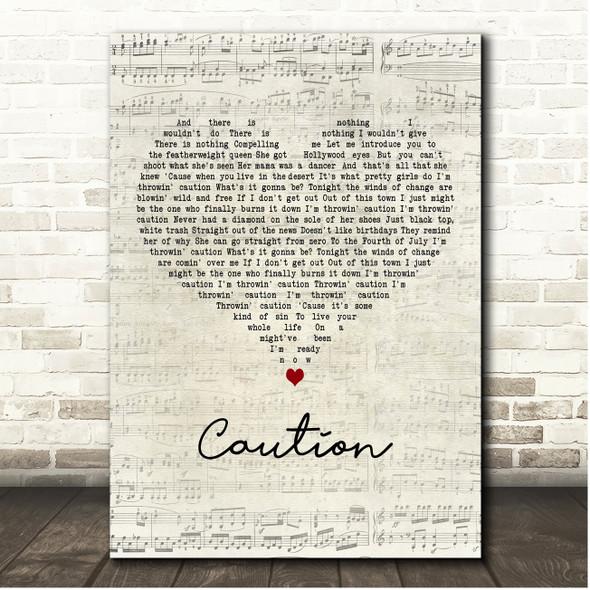 The Killers Caution Script Heart Song Lyric Print