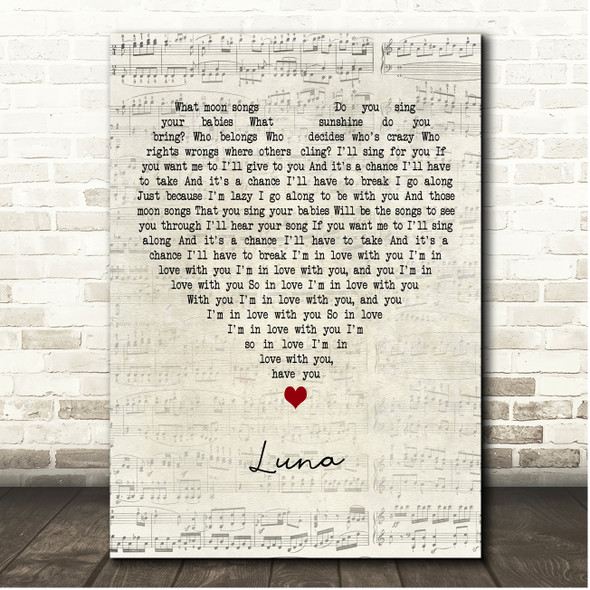 The Smashing Pumpkins Luna Script Heart Song Lyric Print