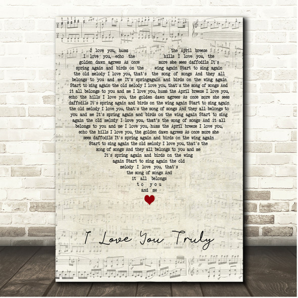 Bing Crosby I Love You Truly Script Heart Song Lyric Print