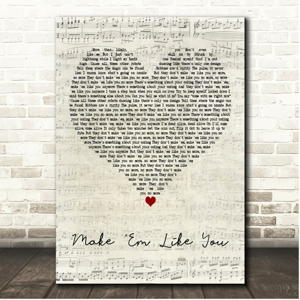 Tom Grennan Make Em Like You Script Heart Song Lyric Print