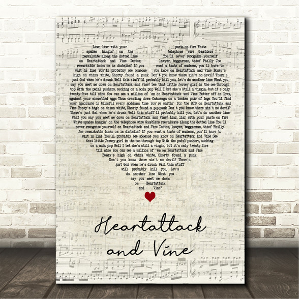 Tom Waits Heartattack and Vine Script Heart Song Lyric Print