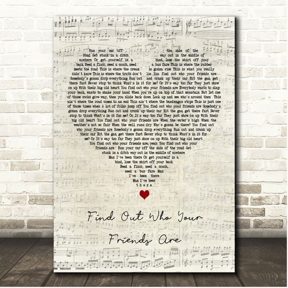 Tracy Lawrence Find Out Who Your Friends Are Script Heart Song Lyric Print
