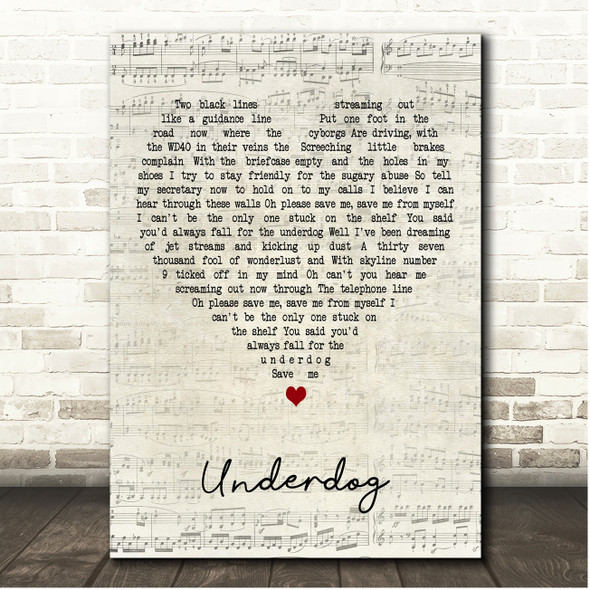 Turin Brakes Underdog Script Heart Song Lyric Print